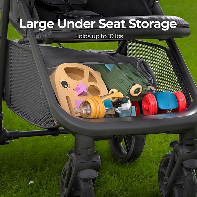 Mompush Nova Baby Stroller for Toddler, Infant & Newborn | Spacious Seat & Lie-Flat Mode | Compact One-Hand Fold, UPF 50+ Canopy & All-Wheel Suspension | Includes Rain Cover & Cup Holder, Green