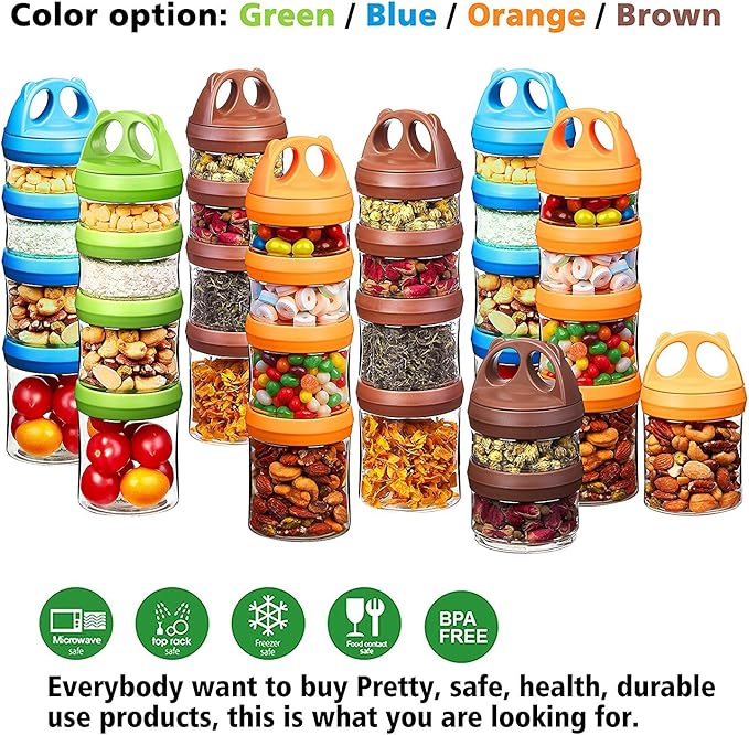 SELEWARE Portable Stackable Food Storage Containers for Snacks Formula Powder and Drinks Twist Lock System Airtight Leak-proof BPA and Phthalate Free 4 Piece Jars 31oz Blue