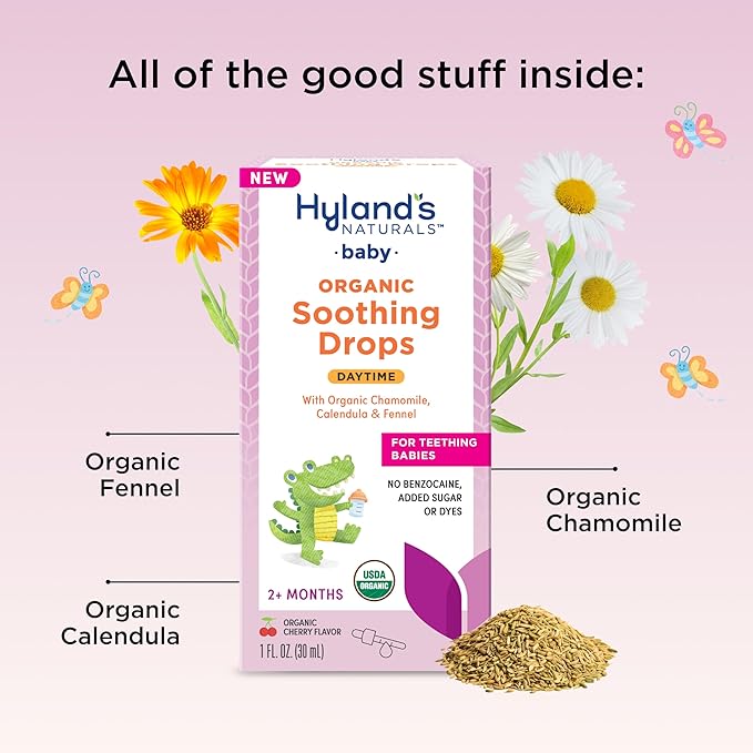 Hyland's Baby Organic Daytime Soothing Drops for Oral Discomfort, 1 oz, Ages 2 Months and up, Organic Cherry Flavor