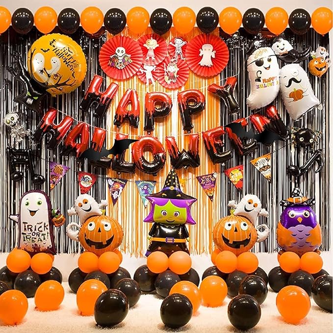 BRAVESHINE 1 Black 1 Orange Tinsel Photo Backdrop Curtains - 3.2x8.2ft Foil Fringe Streamer Curtain for Birthdays, Halloweens, Graduations, Pumpkin, Home, Indoor or Outdoor Party Supplies Decorations