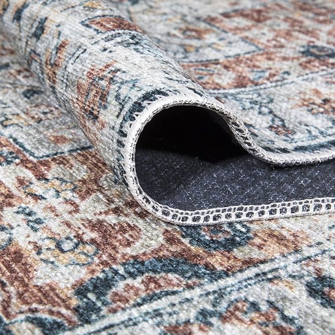 Bloom Rugs Caria Washable Non-Slip 10 ft Runner - Terracotta/Teal Traditional Runner for Entryway, Hallway, Bathroom, and Kitchen - Exact Size: 2'6" x 10'