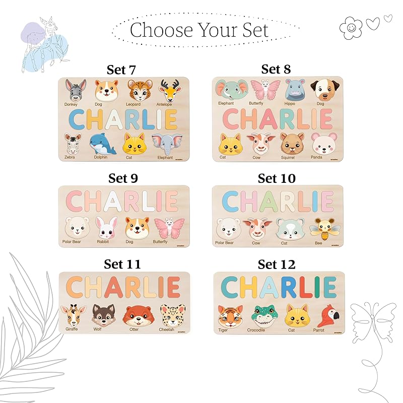 Custom Baby Name Puzzle with Animals, Baby Girl and Boy Gift, Personalized Puzzles for Toddlers, 3 6 9 12 15 18 24 36 Months Toy, Custom Baby Gift, Boy and Girl Personalized Wood Toy, Christmas Gift