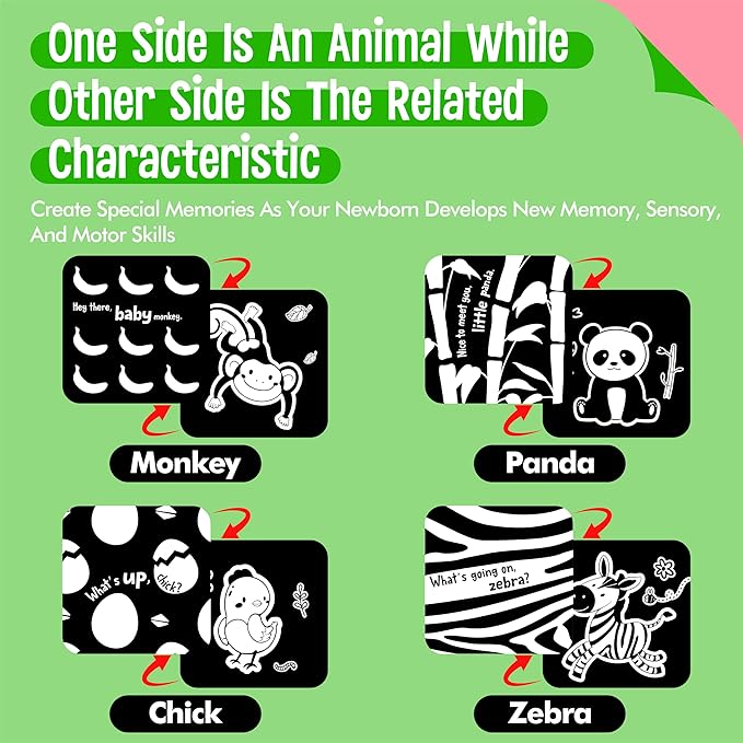 20 PCS Baby Visual Stimulus Cards, Double-Sided High Contrast Black and White Flashcards Visual Sensory Development Montessori Cards Set for Newborn Boy Girl Baby 0-3 Months Tummy Time (5.9” X 5.9”)