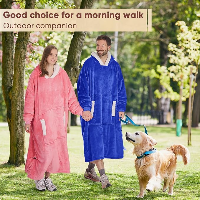 yescool Wearable Blanket Hoodie - birthday gifts for Adults/Women/mom, Flannel Cozy Sherpa Fleece Blanket Sweatshirt with Hood, Pocket & Sleeves, Large, One Size Fits All (Klein Blue)