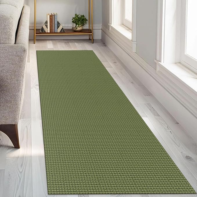 KOZYFLY Runners for Hallways 3x8 ft Washable Kitchen Runner Non Slip Rubber Backed Hall Runners Cotton Entryway Runner Rugs Floor Carpet for Indoor Backdoor Bedroom Kitchen, Olive Green/Earthy Green