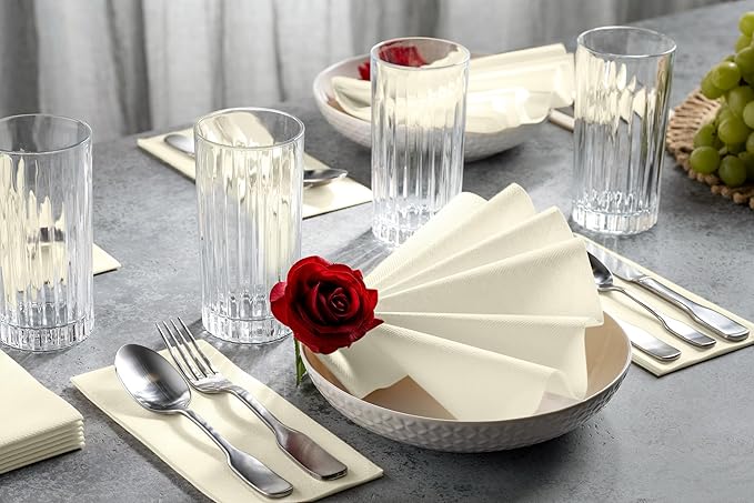 Linen-Feel Cream Paper Napkins - Decortive Cloth-Like Disposable Dinner Napkins - Soft And Absorbent Napkins for Thanksgiving, Party, Wedding, Bathroom Or Any Occasion. (Pack of 100)