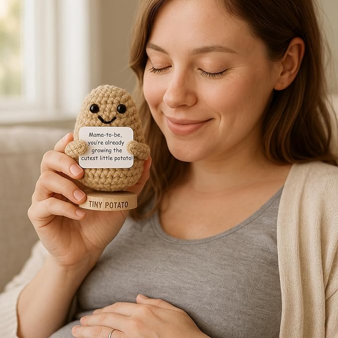 Mom to Be Gifts - Handmade Crochet Potato with 30 Empowering Messages for Expecting Moms - Unique Gift for Pregnant Women - Pregnancy Gift for Christmas | Funny Crochet Doll for an Expecting Mom