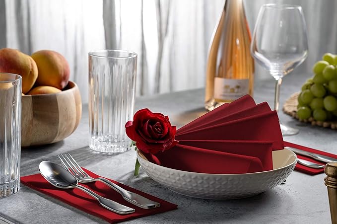 100 Linen-Feel Colored Paper Napkins - Decorative Cloth-Like Burgundy Dinner Napkins - Soft And Absorbent. For Kitchen, Party, Wedding, Bathroom Or Any Occasion. (Pack of 100)
