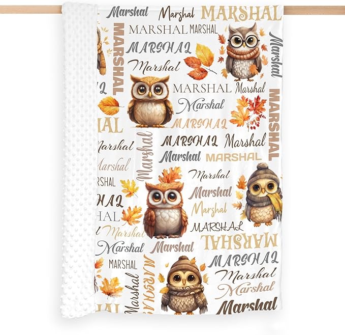 Personalized Baby Blanket for Boys Girls Owl Custom Baby Blankets with Name Dotted Backing Customized Gifts for New Mom Customize Baby Blanket for Kids Newborn Birthday