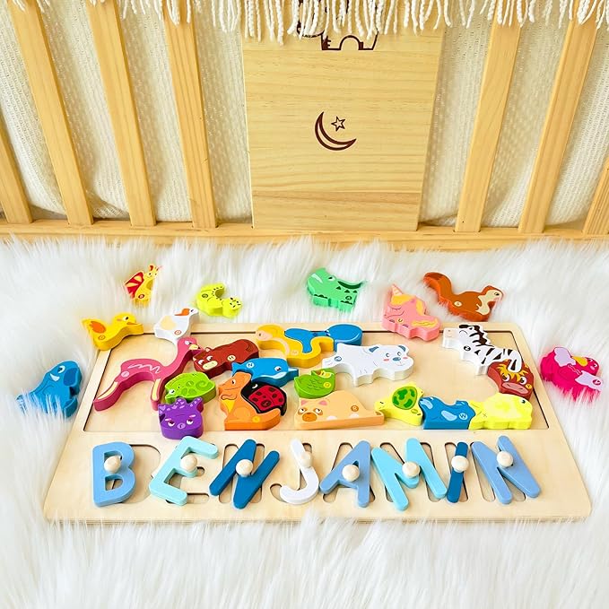 Name Puzzle for Kids Personalized, Custom Name Puzzle, Personalized Baby Birthday Gift,Name Puzzles for Toddlers 1-3 Montessori Toy for 1-3 (Jungle Animal)