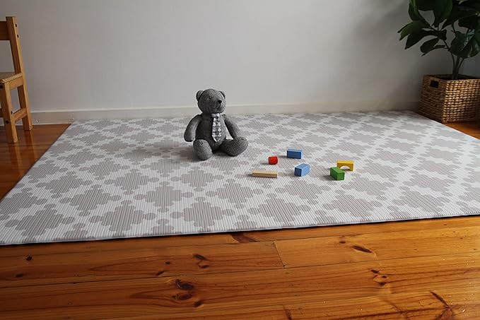 Cushmat Stylish Reversible Foam Play Mat (Large, Luxe Dark - Gray Star) - Soft, Waterproof, Durable Play mat for Infants, Babies, Toddler, Kids & Grownup - 6.5ft x 4.5ft