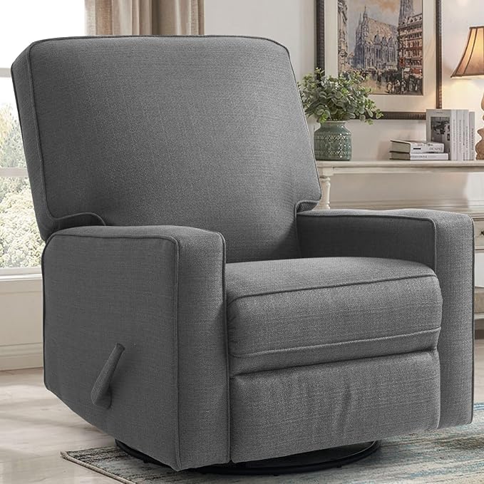 Harkawon Swivel Rocker Recliner Chair, Glider Rocker Recliner, Rocking Chair Nursery, Fabric Chair with High Back, Deep Seat, for Living Room, Bedroom (Dark Grey)