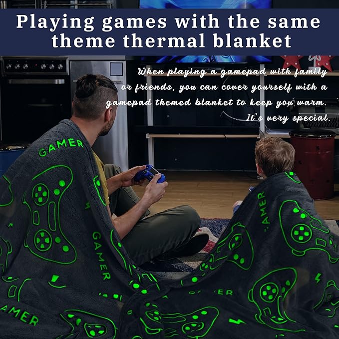 Glow in The Dark Blanket Game Controller Throw Blanket, Toys for Kids Boyfriend, Boys Teen Soft Cozy Gaming Blanket Gamer Gifts Game Decor Blankets for Home Bedroom 80"x60"
