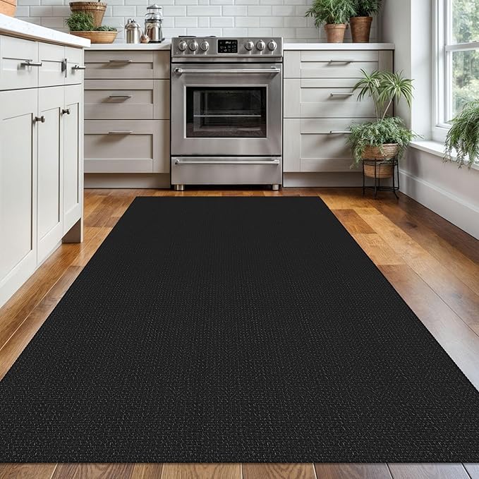 KOZYFLY Washable Area Rug 4x6 ft Non Slip Rubber Backed Living Room Rugs Braided Woven Cotton Kitchen Rugs Indoor Entryway Rug Floor Carpet for Dining Living Room Bedroom, Black/Dark Grey