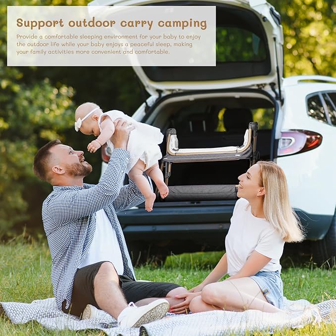 Baby Bassinet 5 in 1,Baby Bedside Bassinet with Diaper Table, Mosquito Net, Mattress, Storage Layer, Can Be Stored in One Button Travel Crib (Gray)