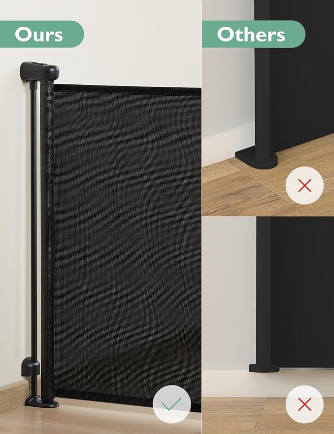 Momcozy Auto Lock Retractable Baby Gate, Safety Gate for Baby and Pet, 33” Tall, Extends to 55” Wide, Mesh Safety Dog Gate for Stairs, Indoor, Outdoor, Doorways, Hallways
