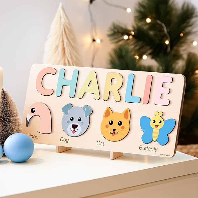Baby Custom Name Puzzle with Animals, Custom Handmade Birthday Gift for Kids, for Toddlers, Special New Baby Gift, Wood Puzzle