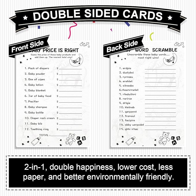 Baby Shower Games for Boy or Girl-2 Games(50 of Each),Double-Sided,Thick Cardboard,with Answer Keys