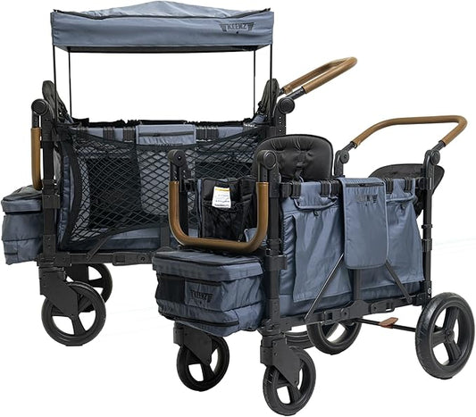 Keenz XC EVO - Luxury 2 Passenger Stroller Wagon for Kids | Foldable 2 Passenger Quad Seater with Adjustable Canopy | Steel Blue