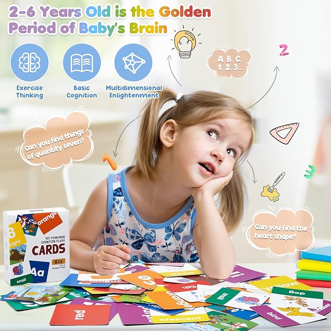beiens Flash Cards for Toddlers 1-4 Years - 105 Cards - 210 Sides with Rings - Learn Colors, Number, Shapes, Animals, Body Parts, ABC Letters & Sight Words - Fun Learning and Educational Flashcards