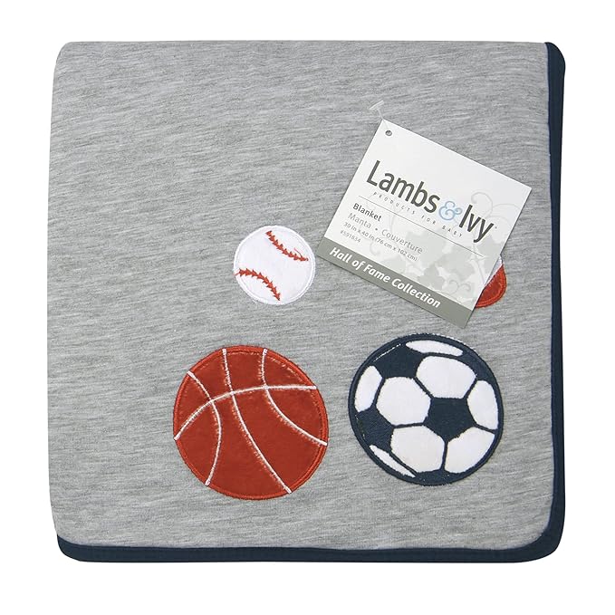 Lambs & Ivy Hall of Fame Sports Jersey/Faux Shearling Cozy Baby Blanket