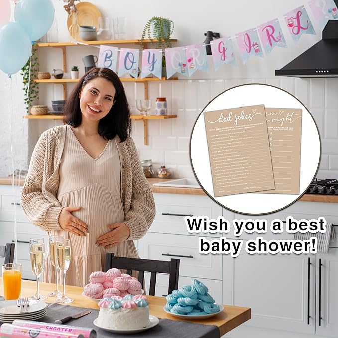 Hilarious Baby Shower Game Cards Ideas, 5" x 7" Double-Sided Baby Shower Games for Girl or Boy, Brown Minimalism Gender Reveal Party Supplies - E09