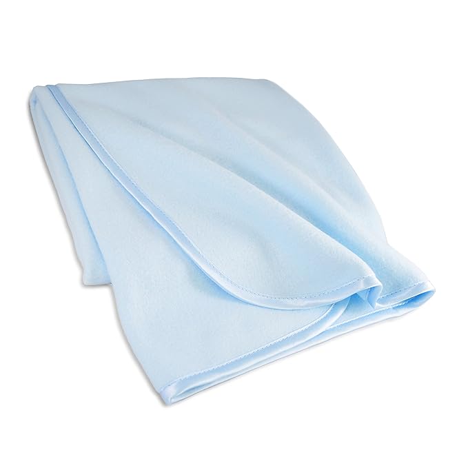 American Baby Company Fleece Blanket with Silk-Like Satin Trim, Soft, Warm & Cozy, Blue, 30" x 30" for Boys and Girls, Perfect for Baby Carrier, Stroller, Travel and Gifting