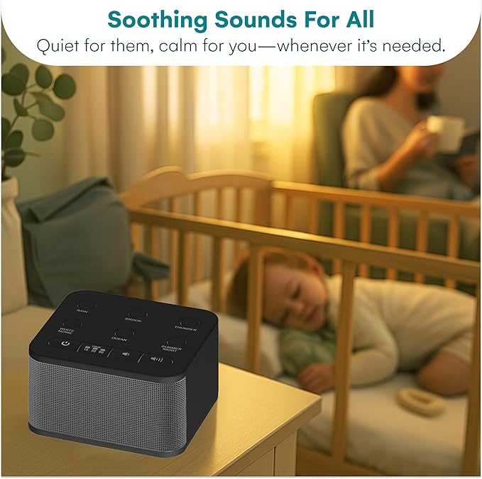 Big Red Rooster Sound Machine - 6 Sleep Sounds - Portable White Noise Machine for Office Privacy & Adult Sleeping - Compact Travel or Home - Dual Power Options - Black