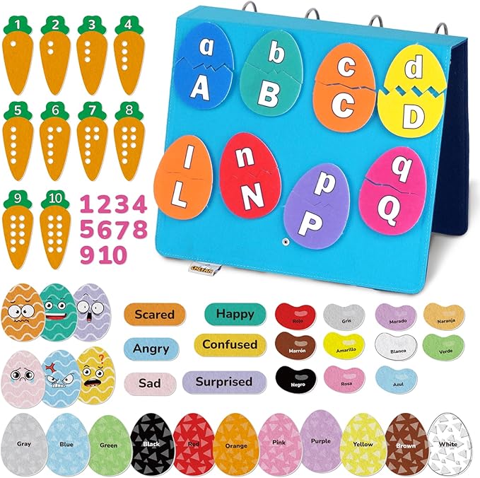 CHEFAN Felt Letters & Numbers Learning Toy, Color Match Shape Sorter Game, Montessori ABC Learning Activities for Preschool Kids, Toddler Felt Board Set (3+ Years)