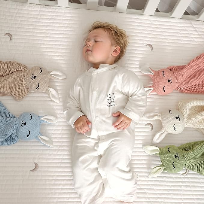 LAWKUL Bunny Lovey Baby Blanket Soft Plush Security Blanket Knit Snuggle Comfort for Newborns Toddlers Boy Girl Camel 40x30in