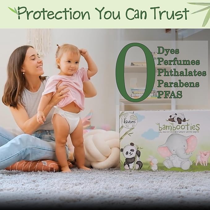 Bamboo Baby Diapers, Totally Chlorine Free for Sensitive Skin for Newborns to XXL. Hypoallergenic & Non Toxic Eco Friendlier Plant-Based Materials. TCF Small Size 1 to 2 (37 ct)