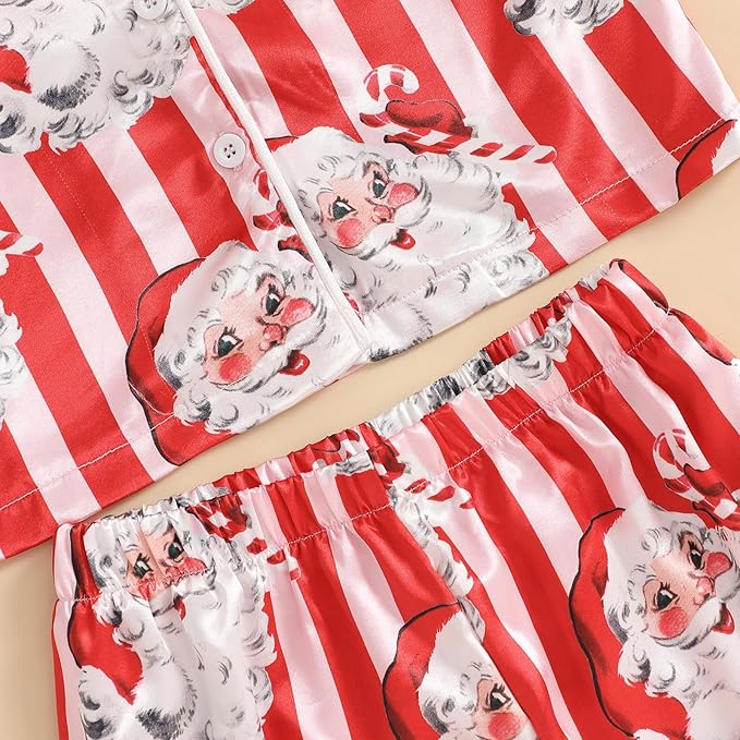 Toddler Kids Baby Girl Solid Pjs Ruffle Long Sleeve Button Shirt Top and Pants Cotton 2Piece Pajamas Set