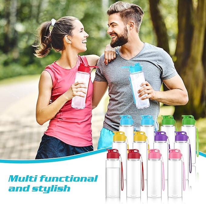 Olgaa 12 Pack Water Bottles Bulk 17 oz End of the Year Gifts for Students Kids from Teacher Reusable Leak Portable Plastic Sports Summer Drink Water Bottles with Handle Strap for Cycling Camping