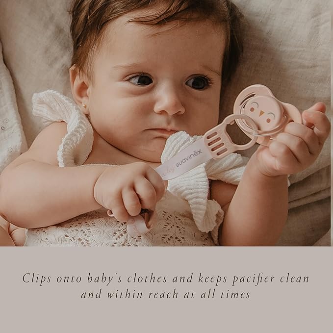 Suavinex Bonhomia Premium Baby Pacifier Clip with Ribbon, Stylish Binky Clips with Double Sided Design, Baby Accessories, Baby Essentials (0mo+), Mint