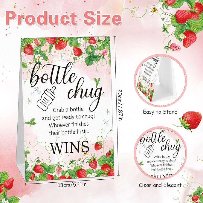 TrelaCo Cool Baby Shower Games Sets 12 Pcs Feeding Bottles with 1 Bottle Chug Sign for Gender Reveal Baby Shower Party Favors Decoration Games(Strawberry,Pink)
