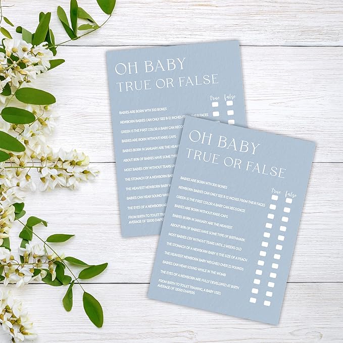 Minimalism Baby Shower Game Kits - Mist Blue - Guess Who Mommy Or Daddy - 30 Fill In Style Game Cards Each Set, Party Favor, Gender Reveal, Baby Announcement - A03