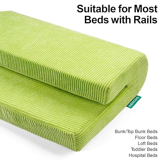 Bed Rail Bumpers Protector, Hospital Bed Rails Padding, Loft Beds and Bunk Beds Bumpers Protector, Premium Soft Memory Foam - Anti-Bump | Fall Prevention, Size 27.6 x 5.5 x 11.8 Inches, Green