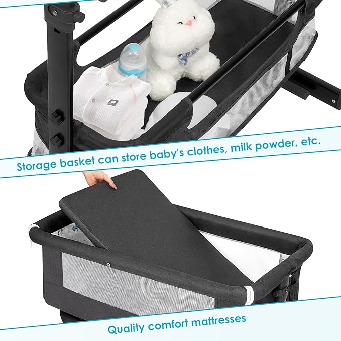 Baby Bassinet, Baby Basinet Bedside Sleeper, Easy to Fold Portable Crib Side Bassinet 2025new Style Girl/boy bassinets (Dark Gray)