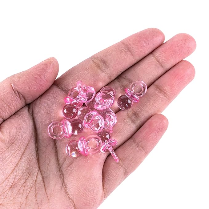 Super Z Outlet Mini Acrylic Baby Pacifiers for Baby Shower Decorations, Table Scatter, Party Favors, Games & Activities - 144 Pieces(Pink)