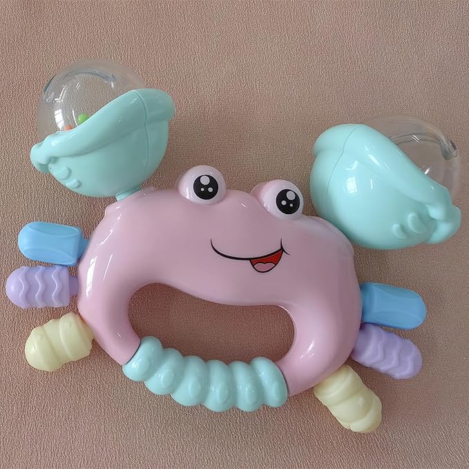 Baby Crab Rattle Toy - ABS Material, Handheld Crab Shaped Toy for Infants, Early Education Grip & Smart Toy for Newborn Boys and Girls(345A) (Pink)