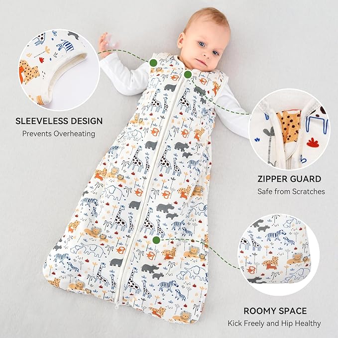 Baby Sleep Sack 0-6 Months Rayon Made From Bamboo 1.0 Tog Soft Wearable Blanket Baby Sleeping Bag for Infant Newborn 2-Way Zipper Toddler Sleep Sacks