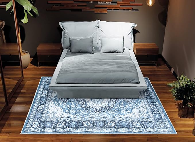 Bloom Rugs Caria Washable Non-Slip 9x12 Rug - Blue Traditional Area Rug for Living Room, Bedroom, Dining Room, and Kitchen - Exact Size: 9' x 12'