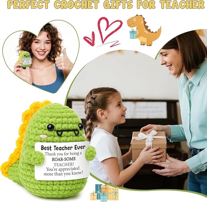 Mini Teacher Appreciation Gifts Women Men Best Teachers Ever Gift Cute Handmade Crochet Dino Thank You Gifts for Educators Teacher Last Day of School& Back to School Christmas Retirement Gift Ideas