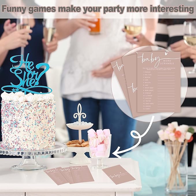Baby Shower Games - Pink Baby Word Scramble + 1 Answer Card, 30 Sets Gender Reveal Party Decorations - F07