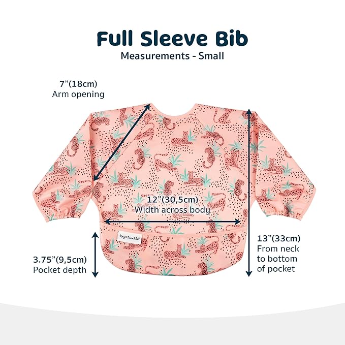 Tiny Twinkle Mess Proof Baby Bib,Waterproof Smock Baby Bib for Eating,Machine Washable Long Sleeve Bib,Baby Led Weaning,Toddler Bib (Cotton Candy, Small 6-24 Months)