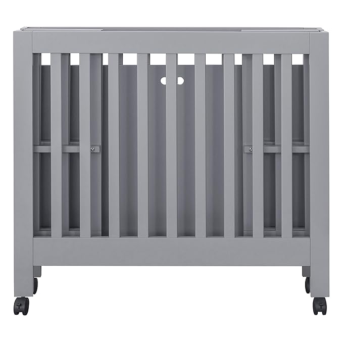 Babyletto Origami Mini Portable Folding Crib with Wheels in Grey, 2 Adjustable Mattress Positions, Greenguard Gold Certified
