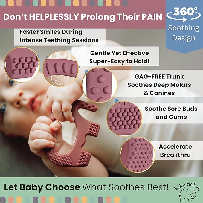 Teething Toys for Babies Age 0 to 6 Months - Baby Elefun 5X Pain Relief Smart Teether - Zero Developmental Delay Silicone Baby Teething Toy Ring - Cute Infant Shower Gift Chew Toy for Babies