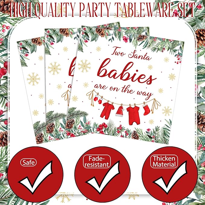 Zhehao 96 Pcs Twins Baby Shower Decoration Supplies Twins Cuties Baby Shower Tableware Set Eucalyptus Leaf Orange Strawberry Greenery Pumpkin Themed Plates Napkins Forks for 24 Guest (Christmas)