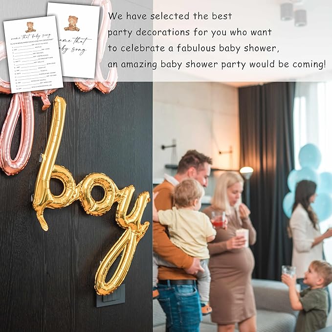 Name That Baby Song Games Set, Minimalism Baby Shower Party Game Card, Boho Bear Themed Gender Neutral Party Ideas Activities, Baby Shower Party Supplies & Decorations -A03