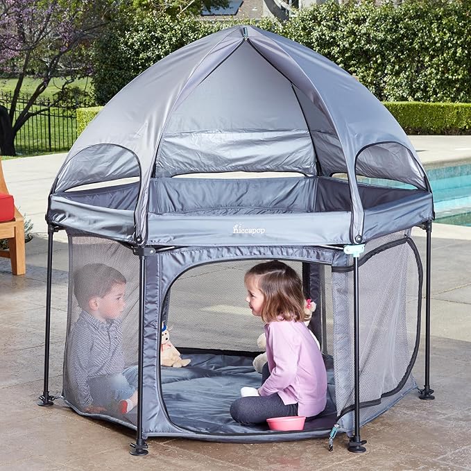 Hiccapop 53” PlayPod Outdoor Baby Playpen for Baby with Canopy, Deluxe Portable Playpen for Babies and Toddlers with Dome